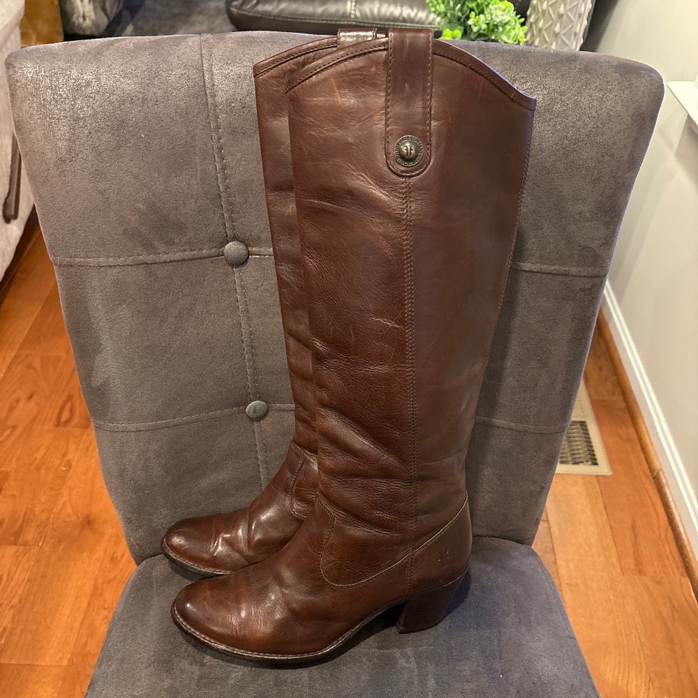 Frye Tall Leather Riding Boots in Brown - Picture 2 of 8